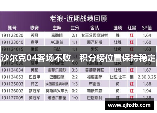 沙尔克04客场不败，积分榜位置保持稳定